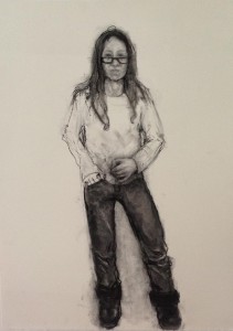 A. M. HOCH, Self-portrait (after MS Diagnosis), charcoal on paper, 30 x 22 inches, 2013