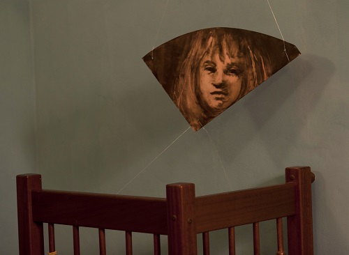 A. M. HOCH, Diary of a Young Boat in Three Movements, DETAIL (painted mirror at top of stairway entrance down to basement for Third Movement), 2013