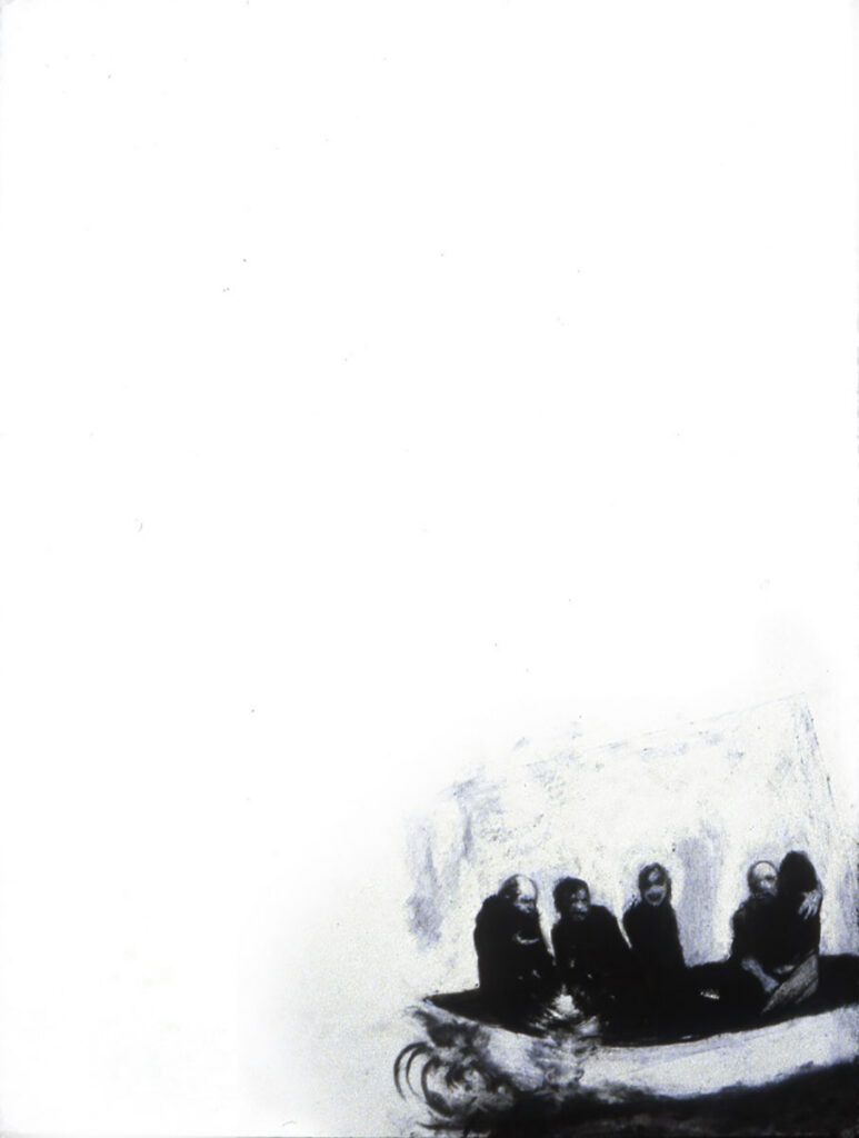 A. M. HOCH, Ship of Fools, monoprint with chalk on paper, 30 x 22 inches, 1988