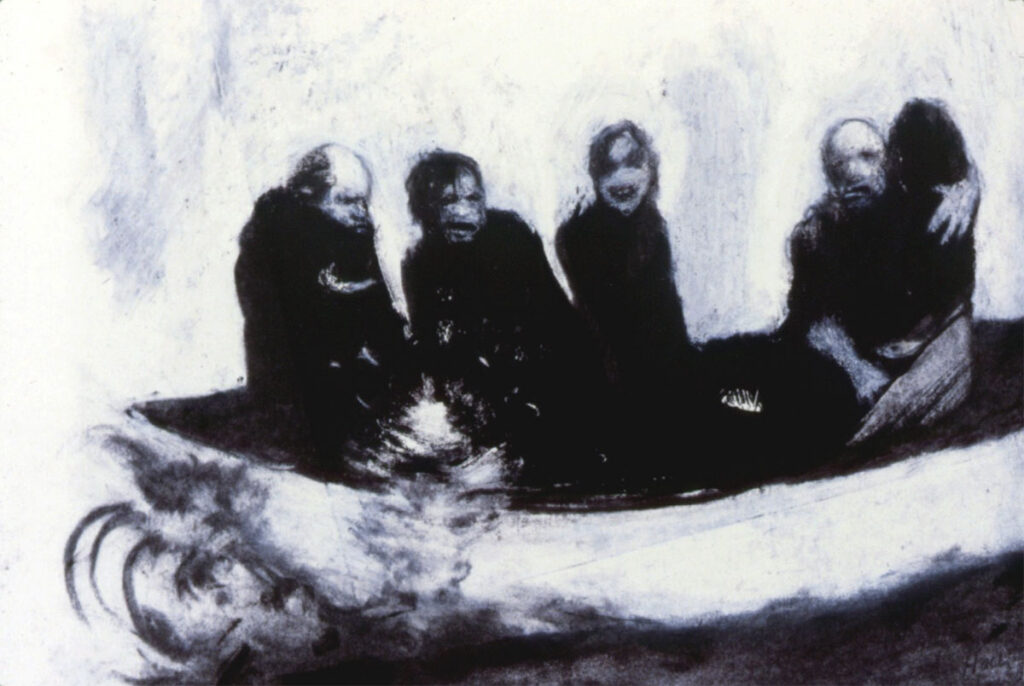 A. M. HOCH, Ship of Fools, DETAIL, monoprint with chalk on paper, 30 x 22 inches, 1988