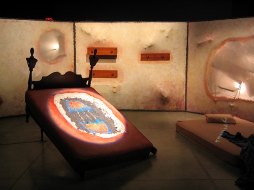 A. M. HOCH, Mitosis: Formation of Daughter Cells, DETAIL, 2004. The digitally programmed drawers, in which small speakers are concealed, open and close automatically; each drawer represents a character in a family argument.