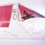 A. M. HOCH, Portrait of the Artist as a Young Boat (Adolescence); installation with oil on canvases with handwritten text, charcoal; latex paint; wood; and straw; 124 x 180 inches, 1988