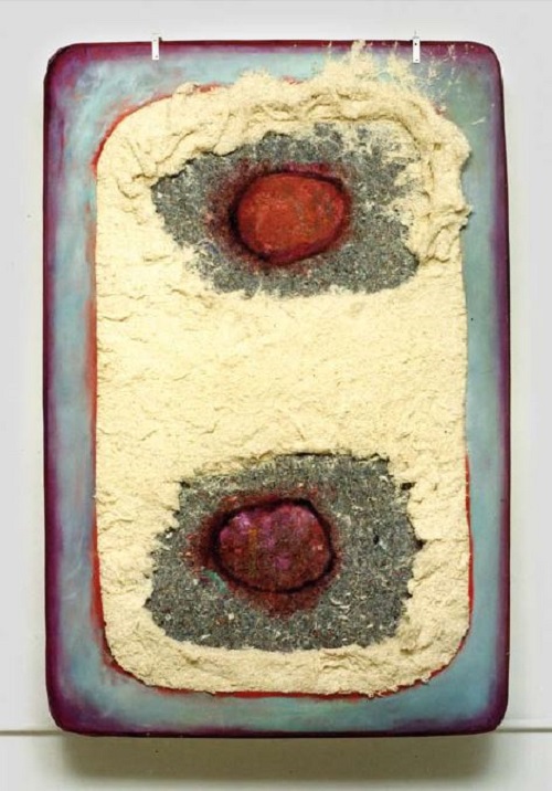 A. M. HOCH, One and One, oil paint on mattress, 81 x 53 inches, 1999