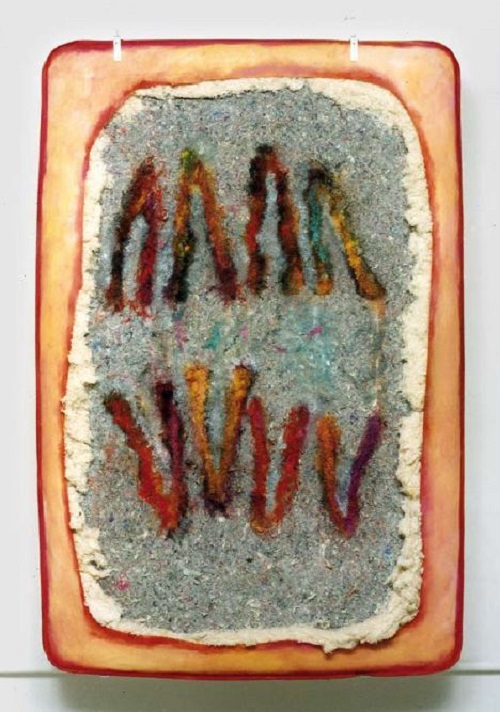 A. M. HOCH, Splitting, oil paint on mattress, 81 x 53 inches, 1999