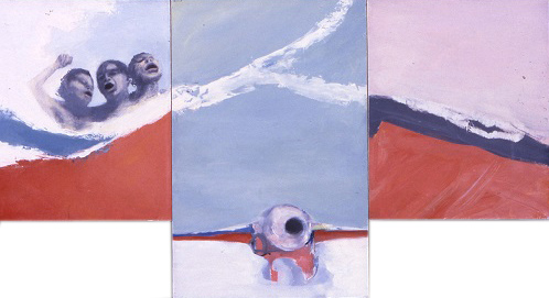 A. M. HOCH, Three Kinds of Mouths, oil on paper mounted on canvas, 13.5 x 11.25, 18 x 12, 13 x 11 inches, 1985