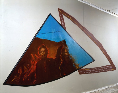 A. M. HOCH, Rushes; installation with oil on canvas, 120 x 221 inches, 1989