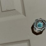 A. M. HOCH, Mitosis: Formation of Daughter Cells, DETAIL: door on the floor with glass doorknob with embedded video, 2004