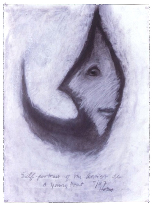 A. M. HOCH, Self-Portrait of the Artist as a Young Boat; charcoal on paper, 30 x 22 inches, 1987