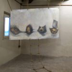 A. M. HOCH; fourth level of castle tower: Boat Souls; sculpture/painting with oil on canvas and ropes; approximately 54 x 83 inches; 2008/2011