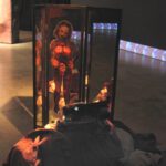 A. M. HOCH, Mitosis: Formation of Daughter Cells, DETAIL, painted mirror triptych (next to sewing machine with embedded video loop), 2004