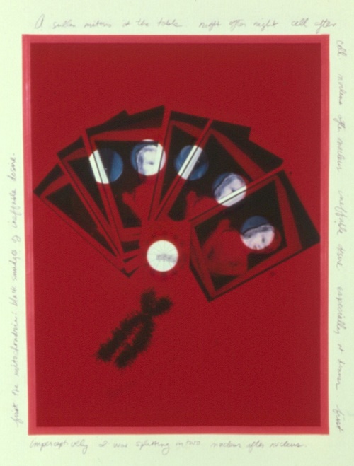 A. M. HOCH, Mitosis-collage #3, limited edition of collages including rubylith, colored xeroxes, and handwritten text; 35 x 24 inches, 1990