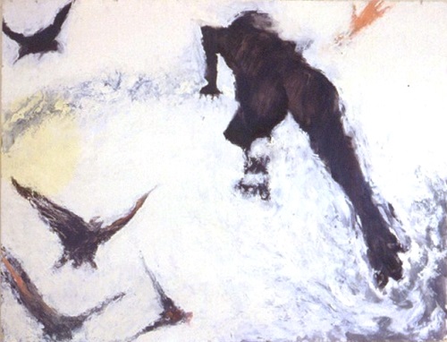 A. M. HOCH, Figure with Birds, oil on paper, 40 x 50 inches, 1985