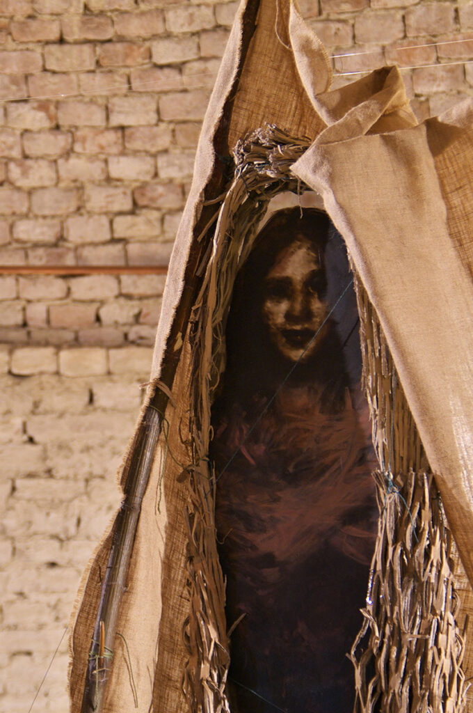 Detail shot of painted mirror imbedded in Cocoon Boat