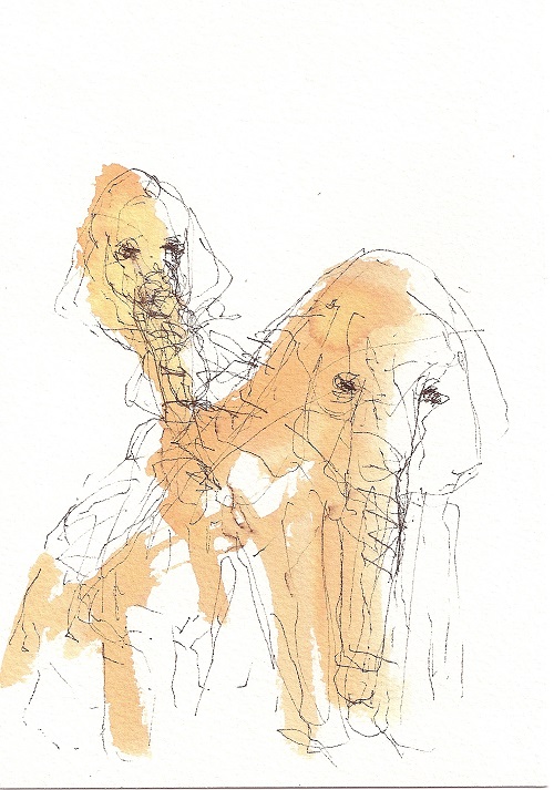 A. M. HOCH, Woman Turning into an Elephant, ink wash on paper, 7 x 5 inches, 2010