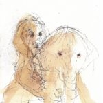 A. M. HOCH, Woman Carrying a Sick Baby Elephant, ink wash on paper, 7 x 5 inches, 2010