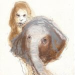 A. M. HOCH, Woman Carrying a Sick Baby Elephant (Number 4), ink wash on paper, 7 x 5 inches, 2010