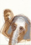 A. M. HOCH, Woman Carrying a Sick Baby Elephant (Number 3), ink wash on paper, 7 x 5 inches, 2010