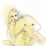 A. M. HOCH, Girl Holding a Sick Baby Elephant, ink wash on paper, 7 x 5 inches, 2010