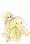 A. M. HOCH, Girl Holding a Sick Baby Elephant, ink wash on paper, 7 x 5 inches, 2010