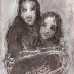 A. M. HOCH, Strange Couple, mixed media on linen, approx 8 x 5.5 inches, 2009