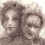 A. M. HOCH, Rimbaud and His Mother, charcoal on linen, approx 8.6 x 8 inches, 2009