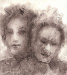 A. M. HOCH, Rimbaud and His Mother, charcoal on linen, approx 8.6 x 8 inches, 2009