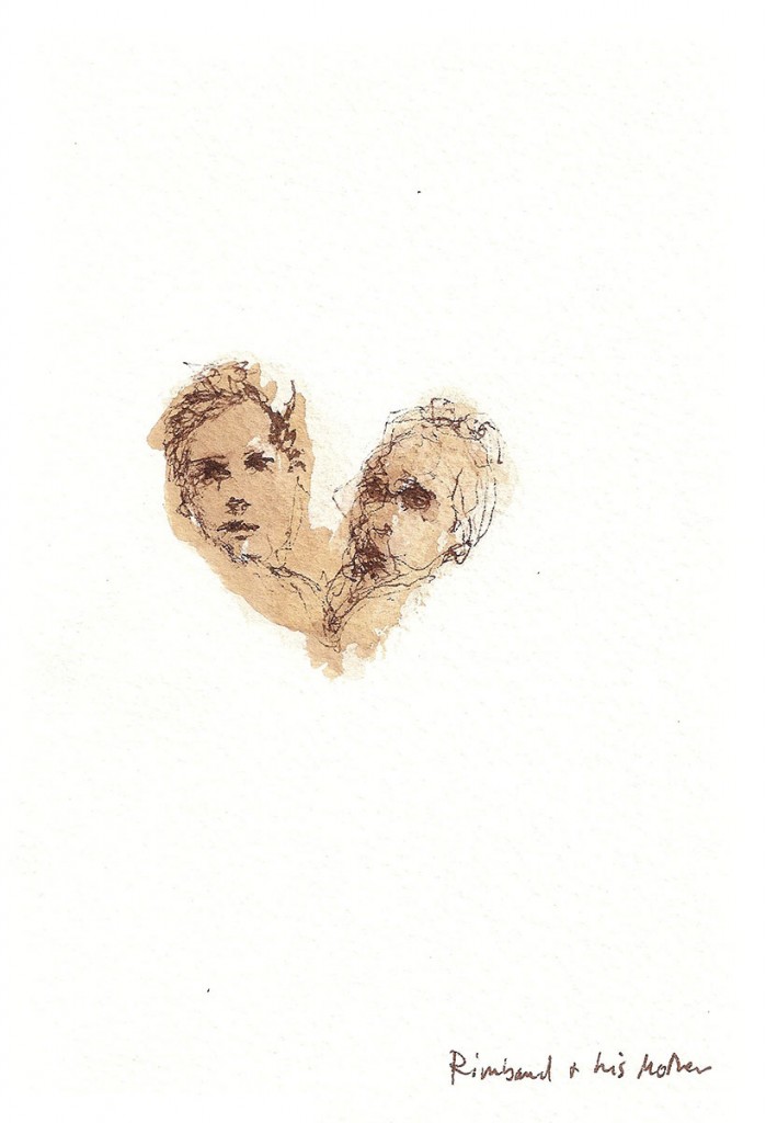 A. M. HOCH, Rimbaud and His Mother #1, ink wash on paper, 7 x 5 inches, 2009