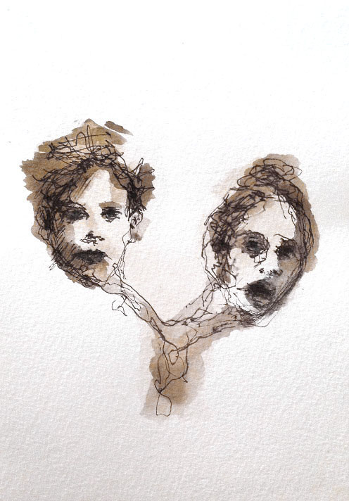 A. M. HOCH, Rimbaud and His Mother (redux), ink wash on paper, 7 x 5 inches, 2013