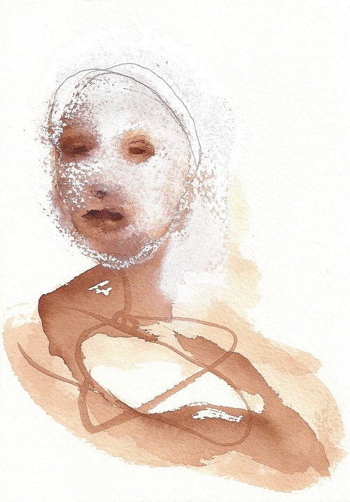 A. M. HOCH, Female Boat Creature, ink wash and chalk, 5 x 7 inches, 2012