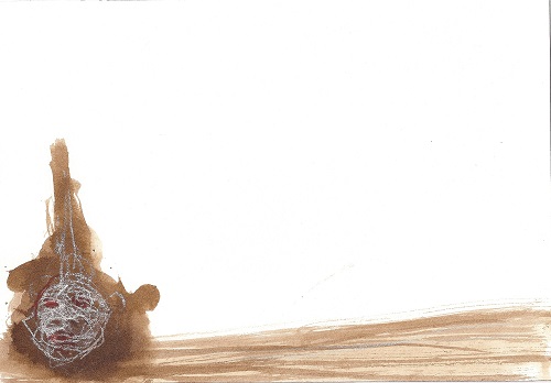 A. M. HOCH, Young Boat Head (left side), ink wash and chalk, 5 x 7 inches, 2012