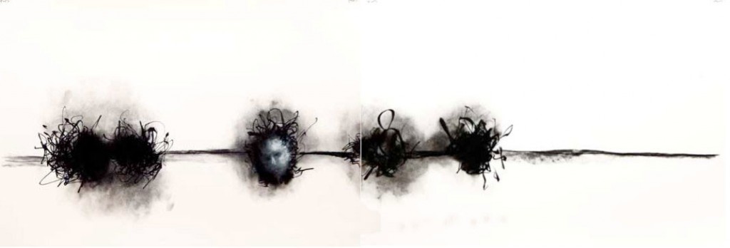 A. M. HOCH, Boat Head in Middle, mixed media on paper, 14.75 x 43.5 inches, 2012