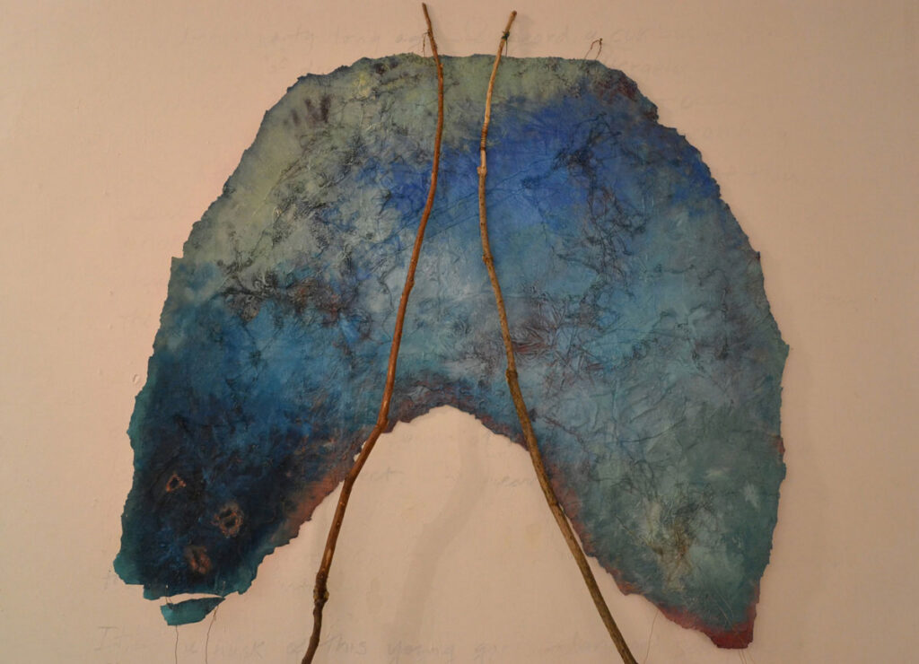 A. M. HOCH, Here Now Am (Breathing Vessel), DETAIL, oil on resin-coated fabric with embedded wires, 2014