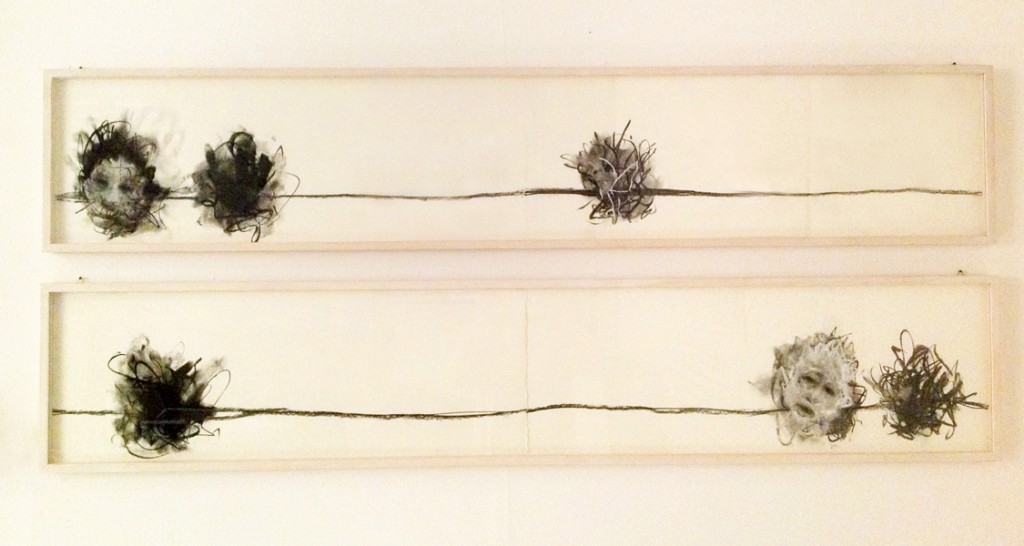 AM HOCH,  Boat Heads and Tangles (two drawings, framed), charcoal and marker on paper, 30 x 155 cm, (11.75 x 61 inches), 2010
