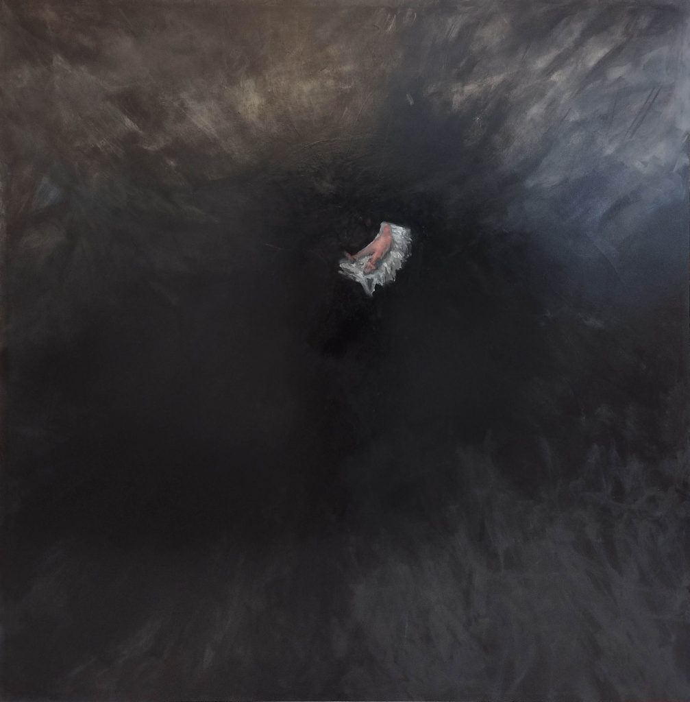 painting Flying Bed in Blackness by AM Hoch