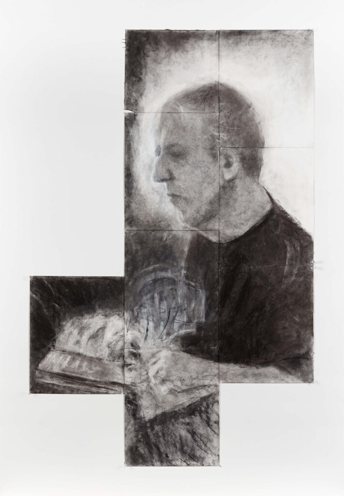 Charcoal and mixed media on paper entitle Busy by aM hoch