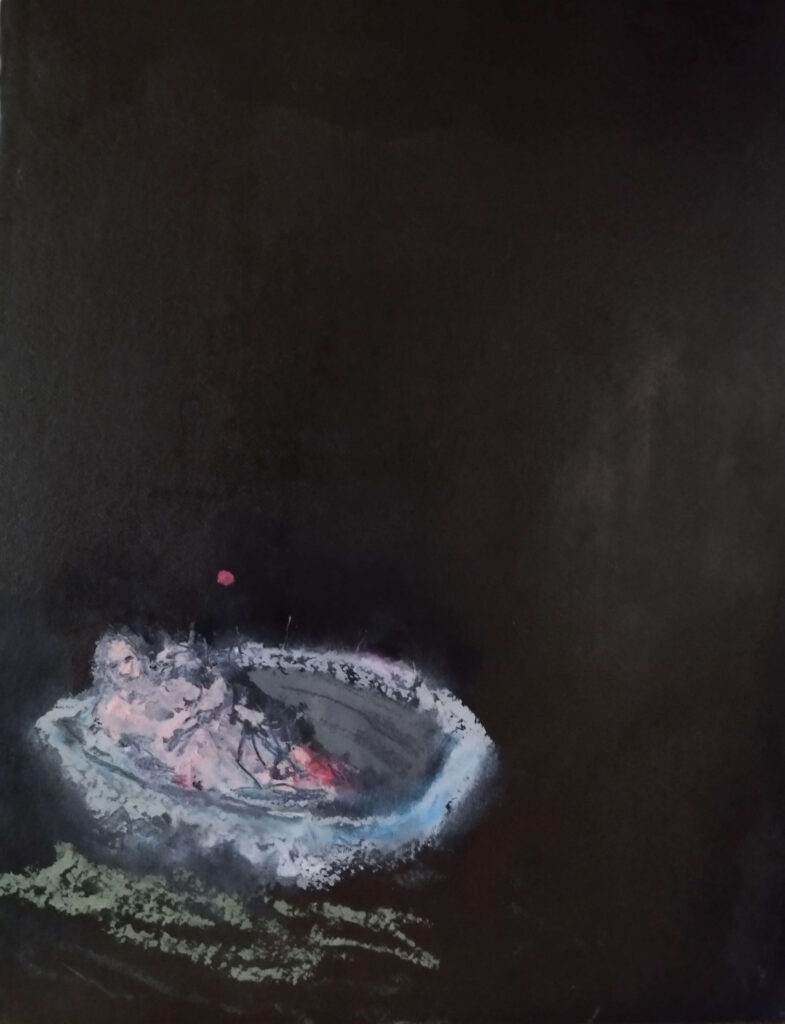 art entitled Crossing the River (Two in Boat) by AM Hoch