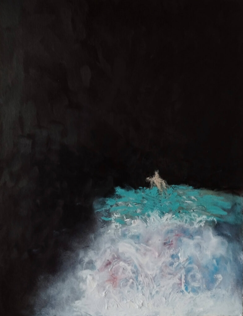 art entitled Crossing the River (distant view by AM Hoch