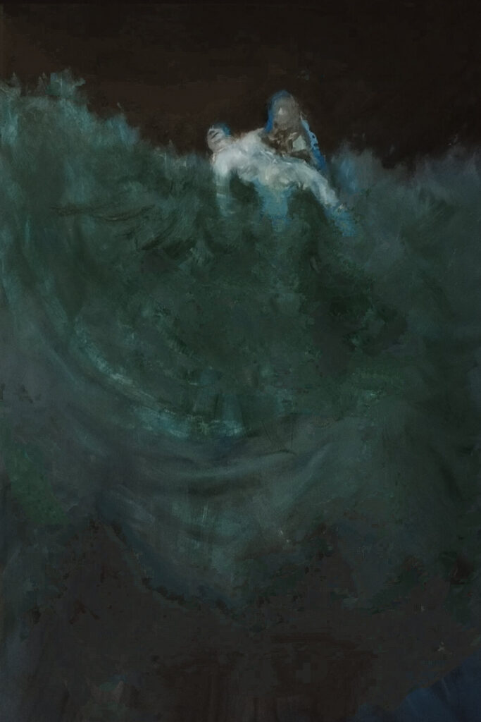 art entitled Crossing the River (green-blue by AM Hoch