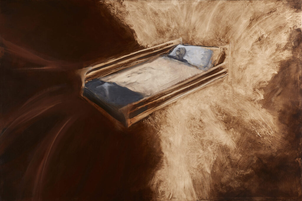 painting entitled Flying bed by am Hoch
