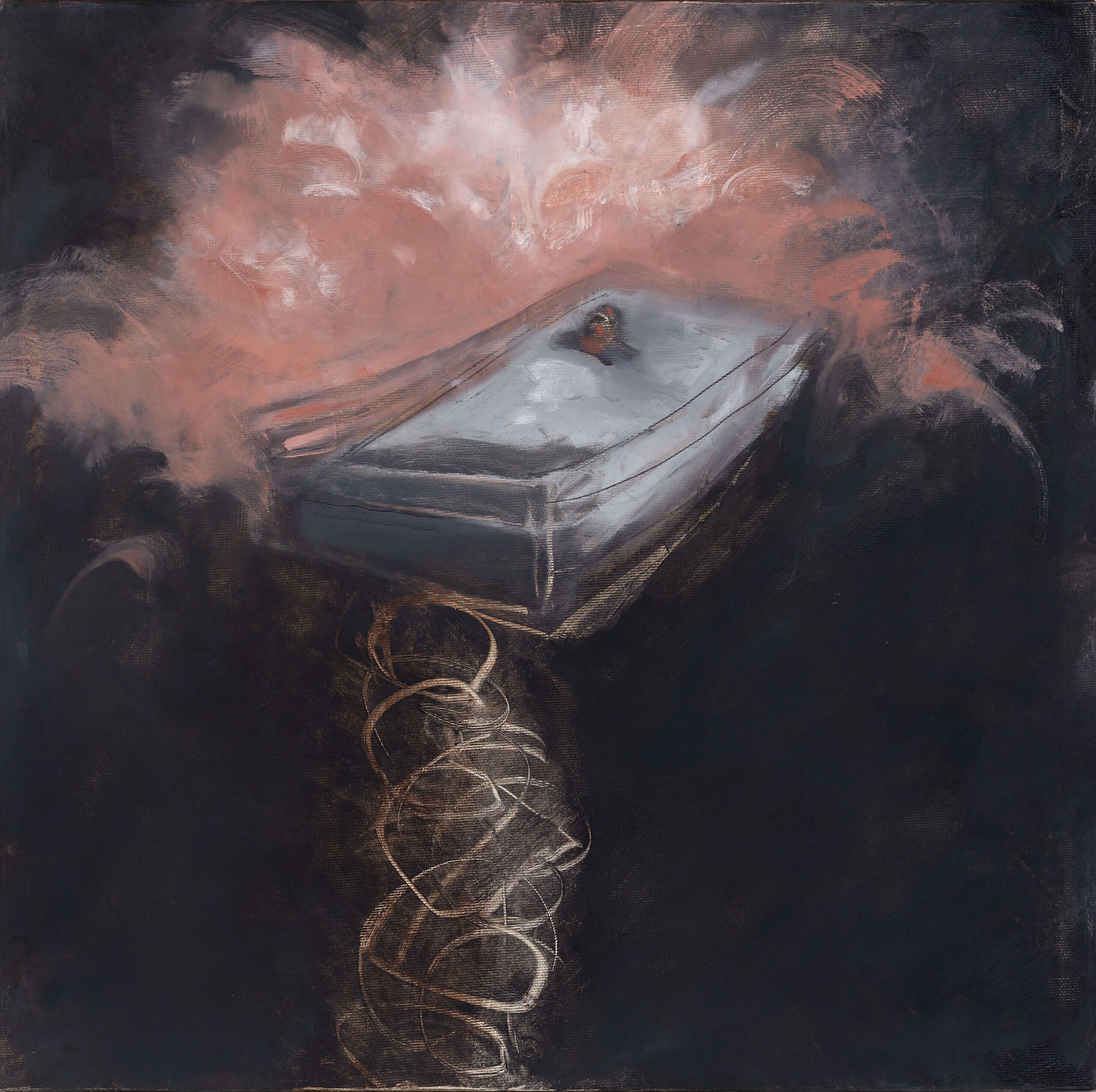 Flying Bed-2023-oilcanvas-19x19cm-Am-Hoch painting entitled Flying Bed by AM Hoch