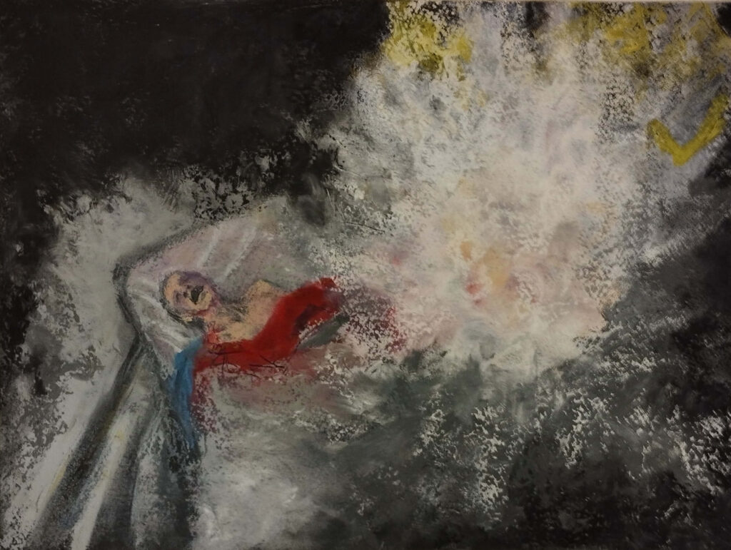 art entitled Flying Bed (white on right) by AM Hoch