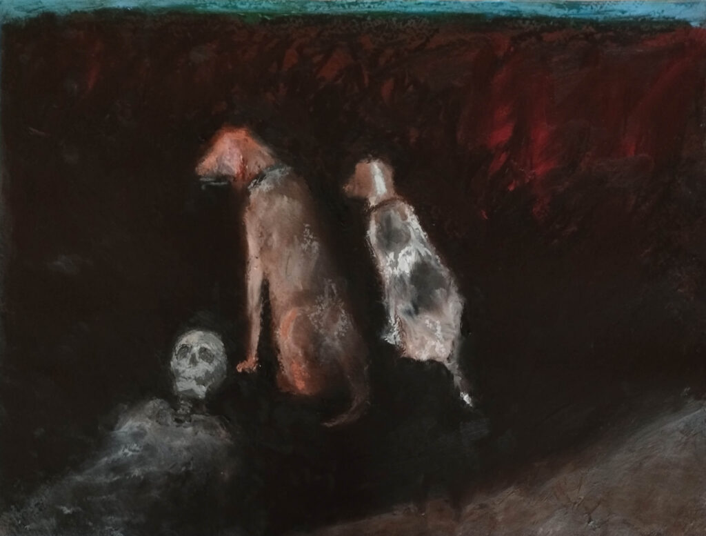 art Two Dogs and a Skeleton by AM Hoch