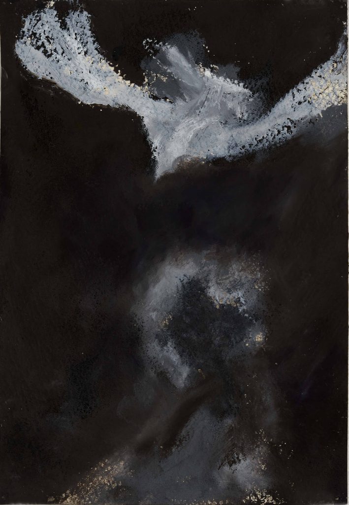 pastel entitled Large Bird and Running Man by AM Hoch